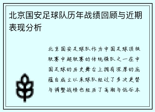 北京国安足球队历年战绩回顾与近期表现分析